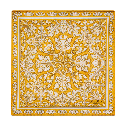 The Flower of Majolica Yellow and White Silk Pocket Square