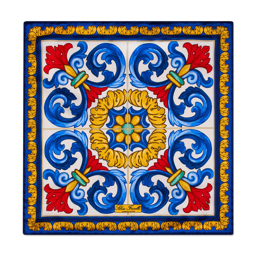 Santo Stefano White Blue Yellow Silk Pocket Square