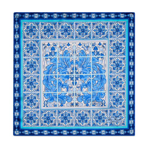 Ceramic Art Light Blue and White Silk Pocket Square