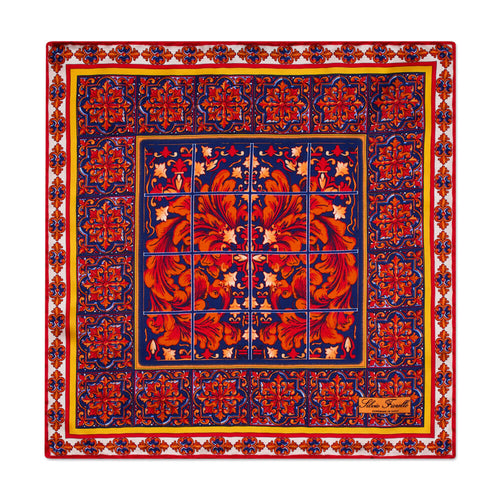 Ceramic Art Blue and Red Silk Pocket Square