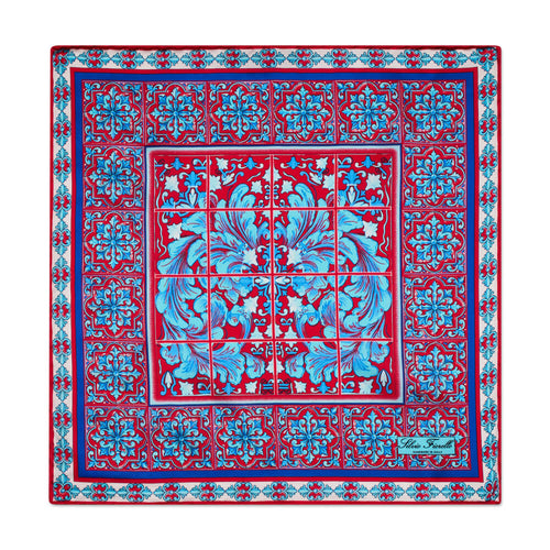 Ceramic Art Red and Light Blue Silk Pocket Square