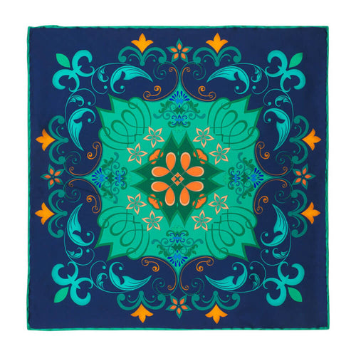 The Medici Splendor Blue and Green Silk Pocket Square