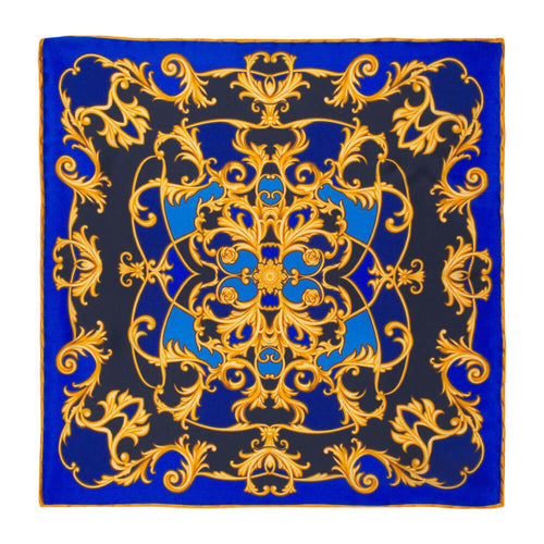 Florentine Elegance Blue and Yellow Silk Pocket Square