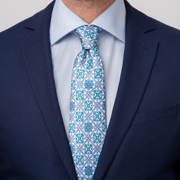 Cravate En Soie Tie Your Tie Florence - Bleu Clair à Motifs Géométriques - Fabriquée à La Main En Italie