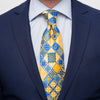 The Taormina Mosaic Yellow and Blue Duchesse Silk Tie