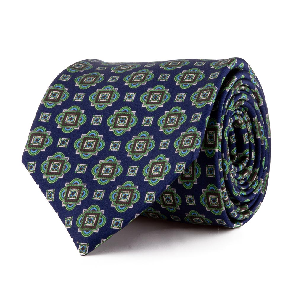 Italian 7 Fold Tie - Vintage Medallion Green