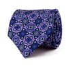 Blue and Purple Medallion Motif Duchesse Silk Tie