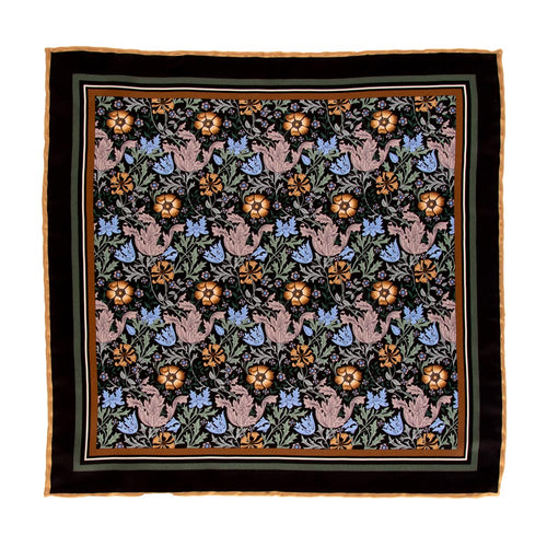 Black Brown and Green Compton William Morris Duchesse Silk Pocket Square