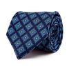 Cravatta Blu Motivo Medaglioni Ornamentali Seta Twill