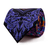 Cravatta Blu Viola Multicolor Paisley e Hibiscus Seta Stampata