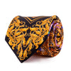 Black and Yellow Paisley and Hibiscus Motif Silk Tie