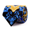 Black Blue and Yellow Flowers and Paisley Motif Satin Silk Tie
