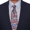 Blue Red and Grey Abstract Flowers Silk Tie