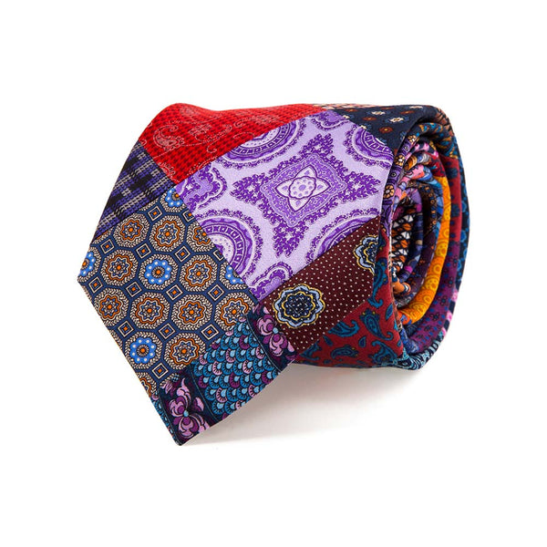 Black and Grey Patchwork Pure Silk Tie Art. P395
